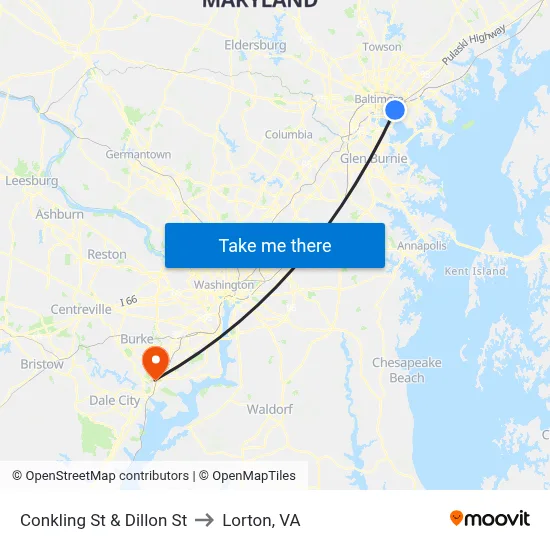 Conkling St & Dillon St to Lorton, VA map
