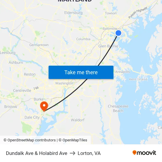 Dundalk Ave & Holabird Ave to Lorton, VA map