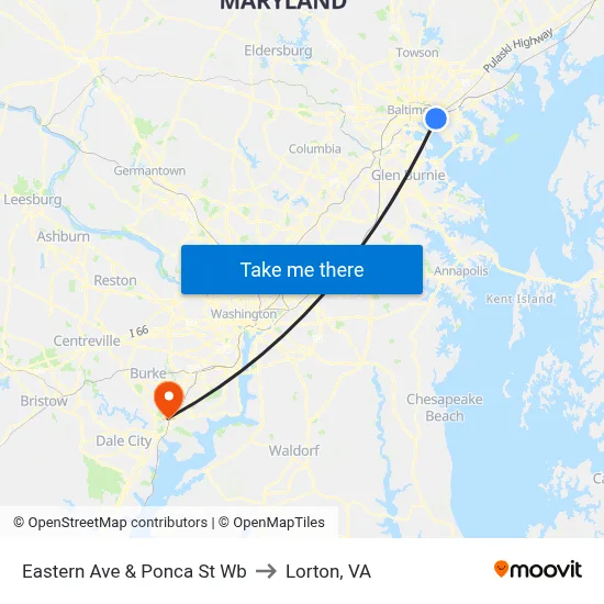 Eastern Ave & Ponca St Wb to Lorton, VA map
