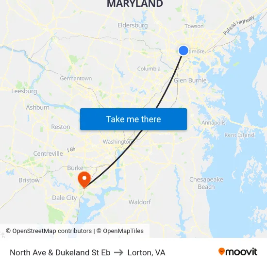 North Ave & Dukeland St Eb to Lorton, VA map