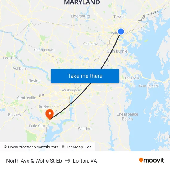 North Ave & Wolfe St Eb to Lorton, VA map