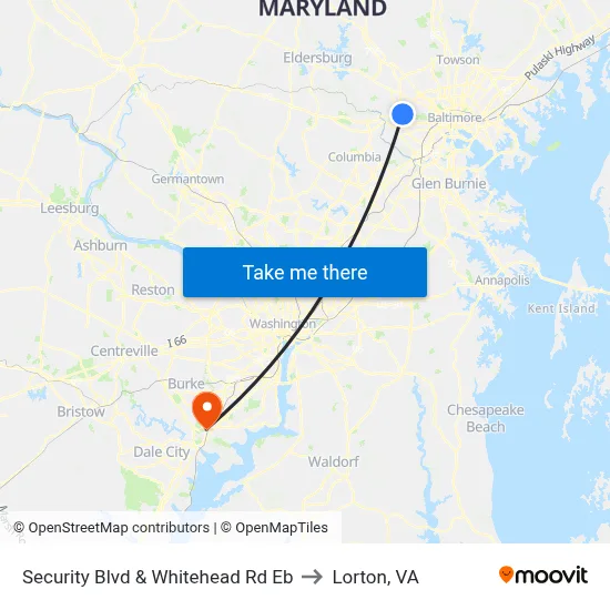 Security Blvd & Whitehead Rd Eb to Lorton, VA map