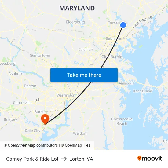 Carney Park & Ride Lot to Lorton, VA map