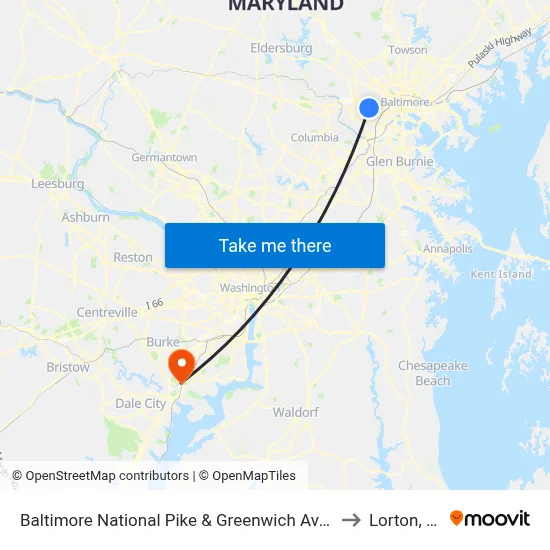 Baltimore National Pike & Greenwich Ave Wb to Lorton, VA map