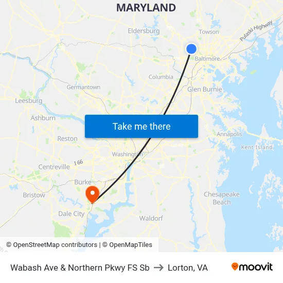 Wabash Ave & Northern Pkwy FS Sb to Lorton, VA map
