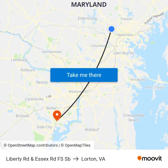 Liberty Rd & Essex Rd FS Sb to Lorton, VA map
