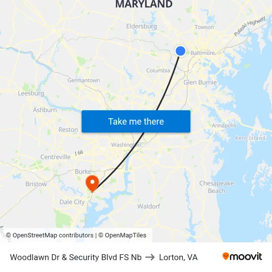 Woodlawn Dr & Security Blvd FS Nb to Lorton, VA map