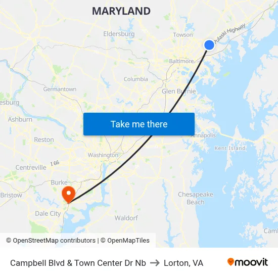 Campbell Blvd & Town Center Dr Nb to Lorton, VA map