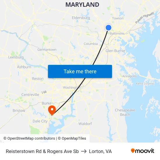 Reisterstown Rd & Rogers Ave Sb to Lorton, VA map