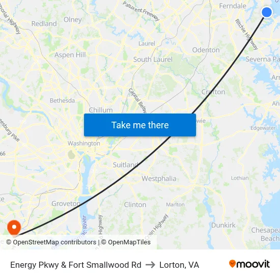 Energy Pkwy & Fort Smallwood Rd to Lorton, VA map