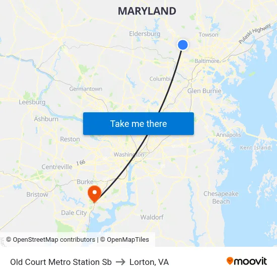 Old Court Metro Station Sb to Lorton, VA map