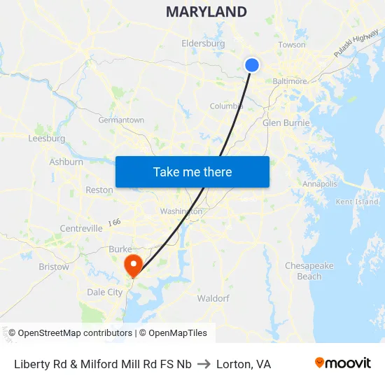 Liberty Rd & Milford Mill Rd FS Nb to Lorton, VA map