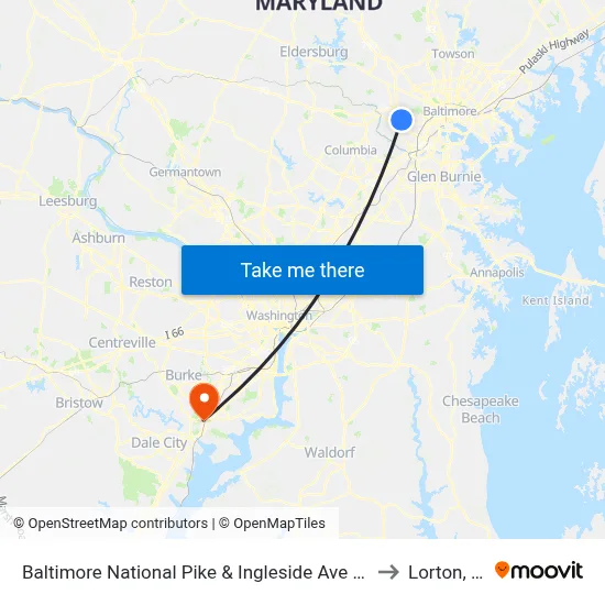 Baltimore National Pike & Ingleside Ave FS Wb to Lorton, VA map