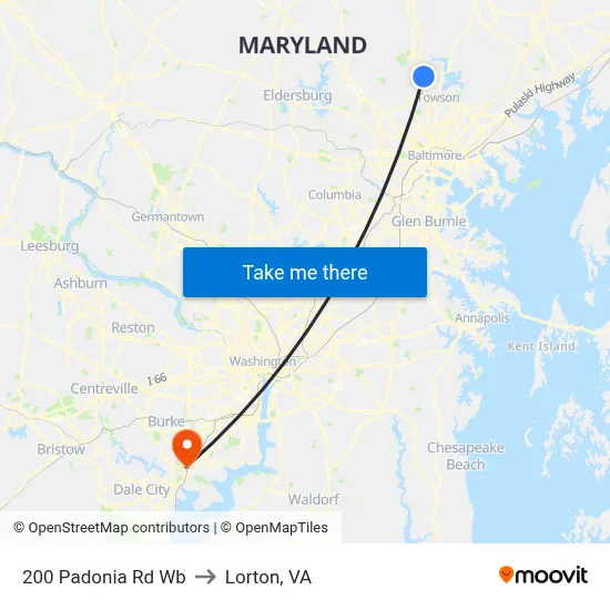 200 Padonia Rd Wb to Lorton, VA map