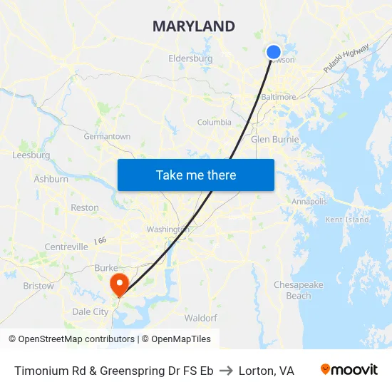 Timonium Rd & Greenspring Dr FS Eb to Lorton, VA map