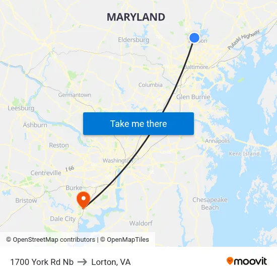 1700 York Rd Nb to Lorton, VA map
