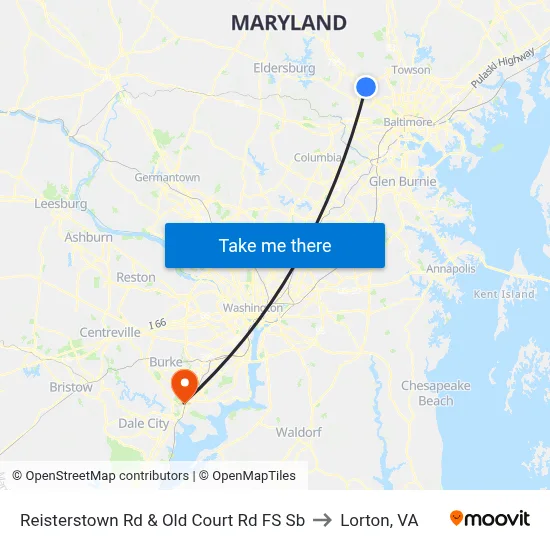 Reisterstown Rd & Old Court Rd FS Sb to Lorton, VA map