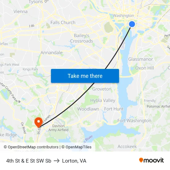 4th St & E St SW Sb to Lorton, VA map
