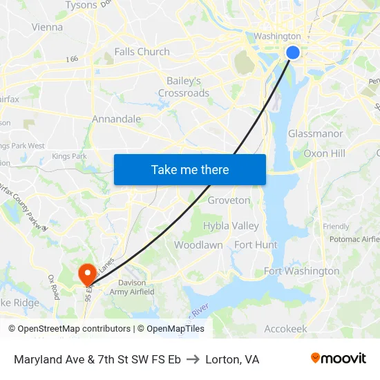 Maryland Ave & 7th St SW FS Eb to Lorton, VA map