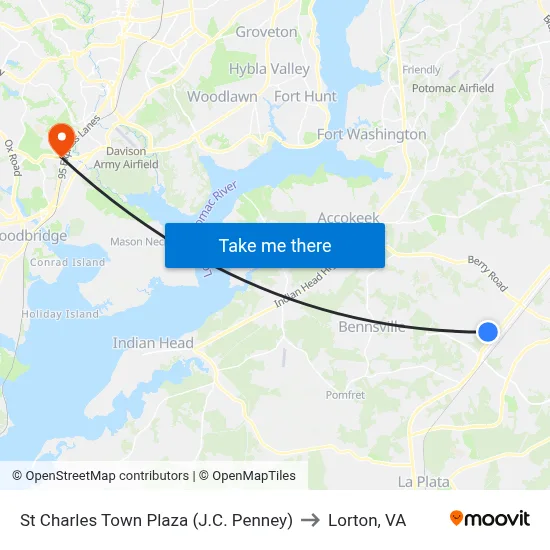 St Charles Town Plaza (J.C. Penney) to Lorton, VA map