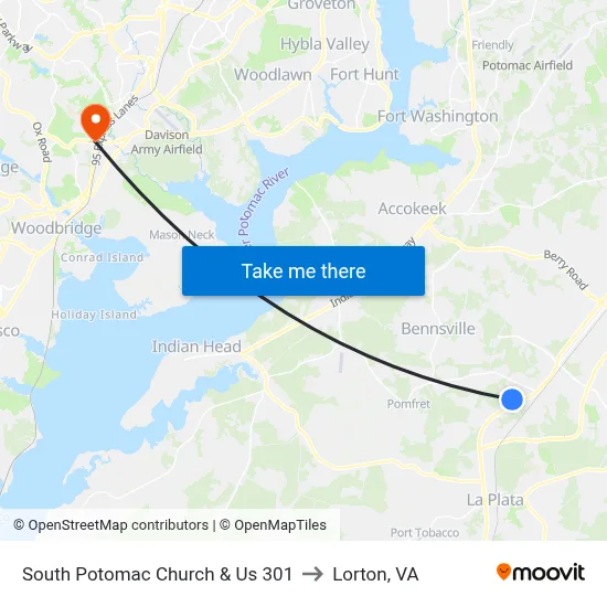 South Potomac Church & Us 301 to Lorton, VA map