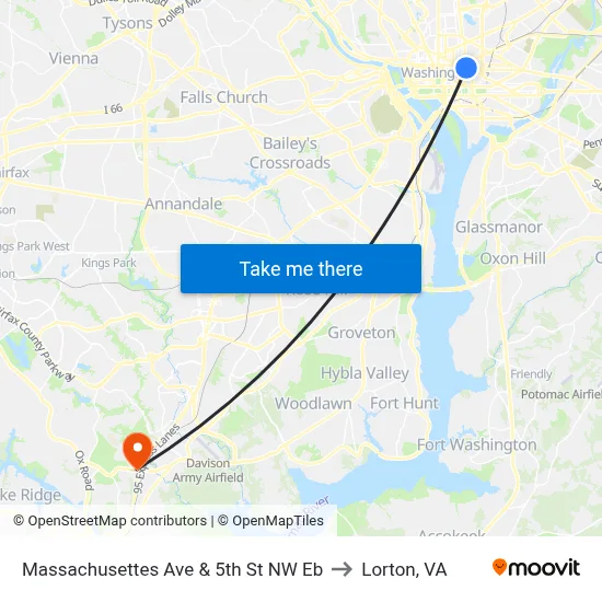 Massachusettes Ave & 5th St NW Eb to Lorton, VA map