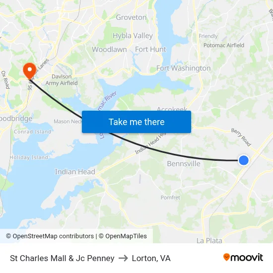St Charles Mall & Jc Penney to Lorton, VA map