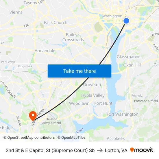 2nd St & E Capitol St (Supreme Court) Sb to Lorton, VA map