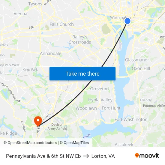 Pennsylvania Ave & 6th St NW Eb to Lorton, VA map