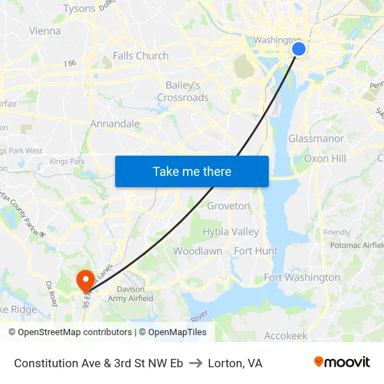 Constitution Ave & 3rd St NW Eb to Lorton, VA map
