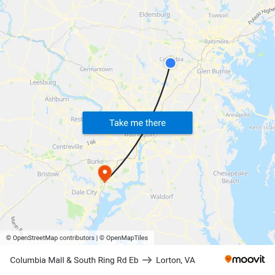 Columbia Mall & South Ring Rd Eb to Lorton, VA map