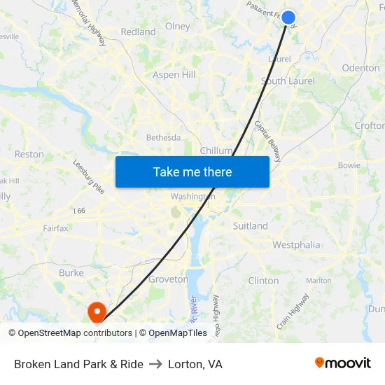 Broken Land Park & Ride to Lorton, VA map