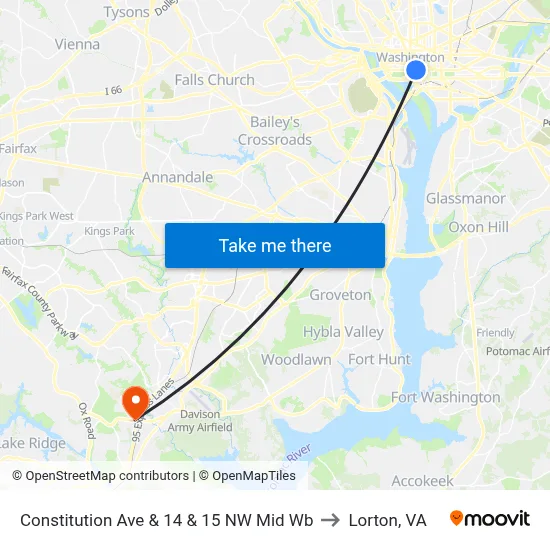 Constitution Ave & 14 & 15 NW Mid Wb to Lorton, VA map