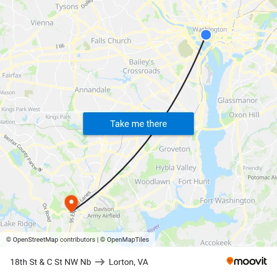 18th St & C St NW Nb to Lorton, VA map