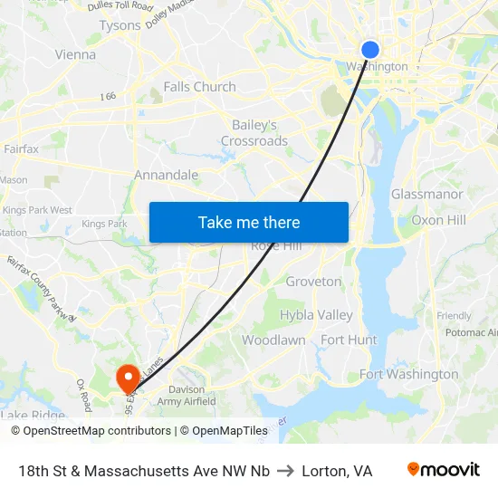 18th St & Massachusetts Ave NW Nb to Lorton, VA map