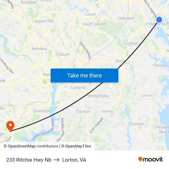 233 Ritchie Hwy Nb to Lorton, VA map
