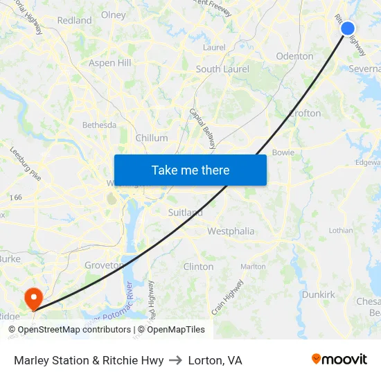 Marley Station & Ritchie Hwy to Lorton, VA map