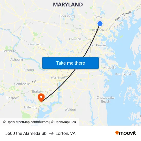 5600 the Alameda Sb to Lorton, VA map