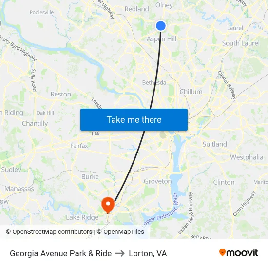 Georgia Avenue Park & Ride to Lorton, VA map