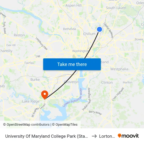 University Of Maryland College Park (Stadium Dr.) Nb to Lorton, VA map