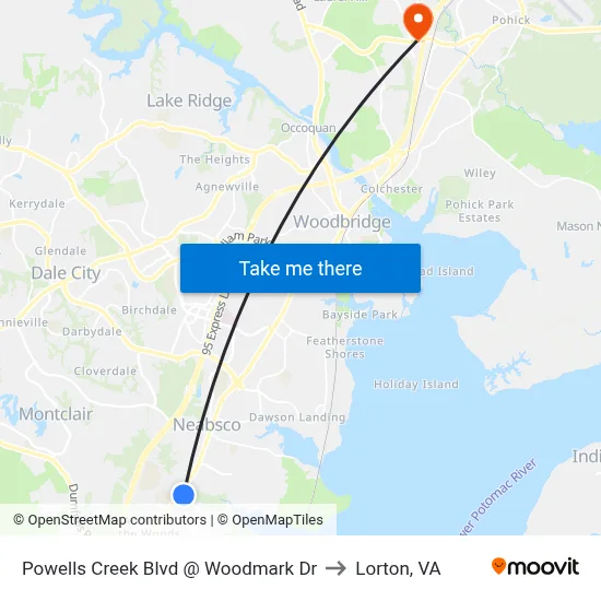 Powells Creek Blvd @ Woodmark Dr to Lorton, VA map