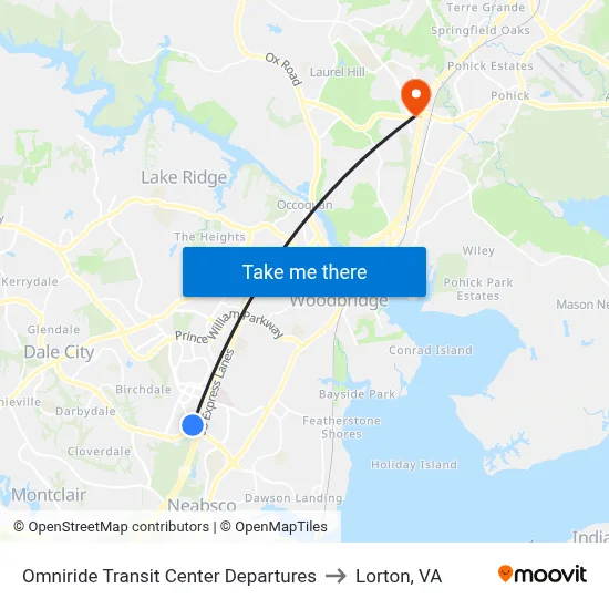 Omniride Transit Center Departures to Lorton, VA map