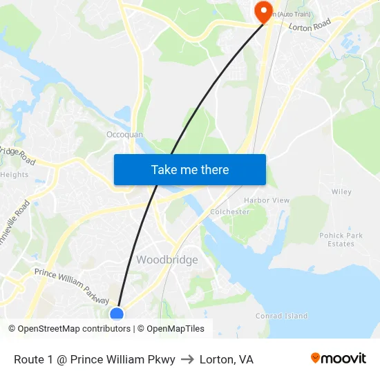 Route 1 @ Prince William Pkwy to Lorton, VA map