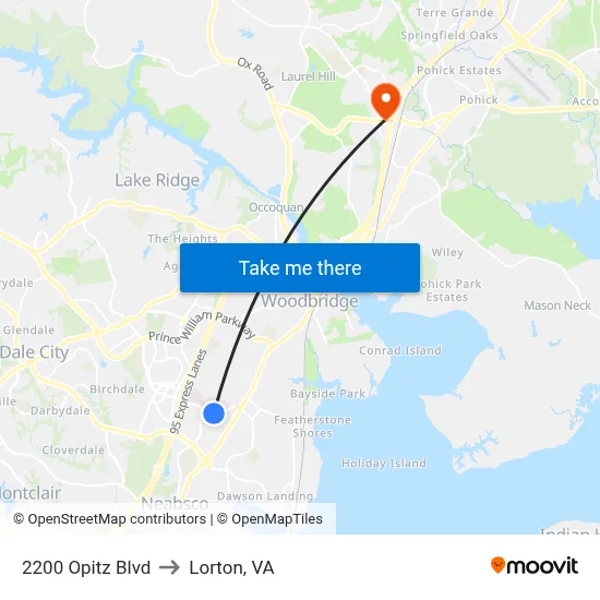 2200 Opitz Blvd to Lorton, VA map