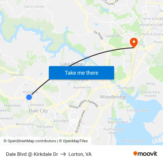 Dale Blvd @ Kirkdale Dr to Lorton, VA map