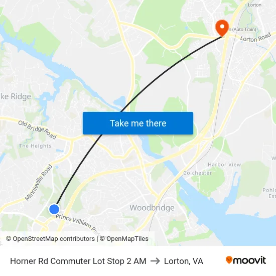Horner Rd Commuter Lot Stop 2 AM to Lorton, VA map