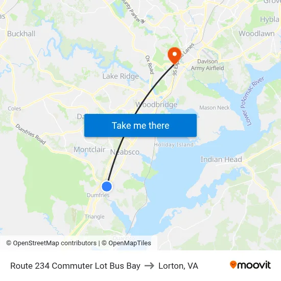Route 234 Commuter Lot Bus Bay to Lorton, VA map
