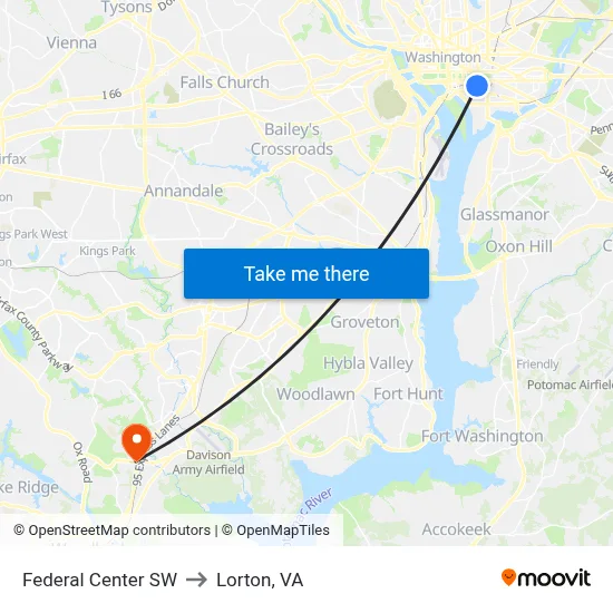 Federal Center SW to Lorton, VA map