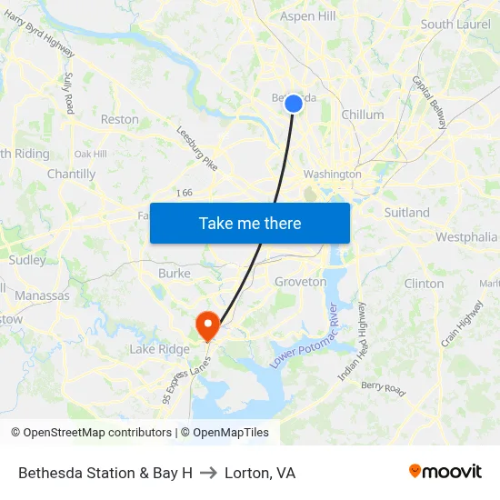 Bethesda Station & Bay H to Lorton, VA map