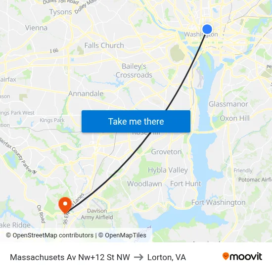 Massachusetts Av Nw+12 St NW to Lorton, VA map